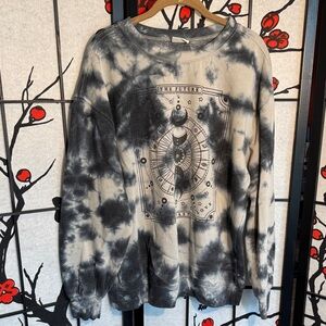 Mighty Fine Medium Astrology Mono Blue Navy Tie Dye Sweatshirt Casual Crewneck